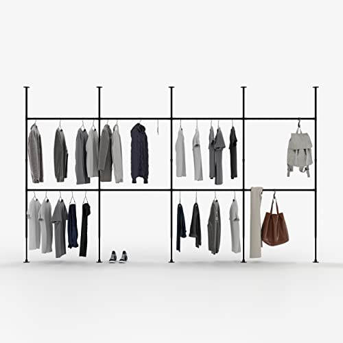 pamo Kleiderstange im Industrial Design - LOFT IV - Teleskop Stangen System als offenes System | Kleiderschrank aus stabilen Rohren - ohne Bohren