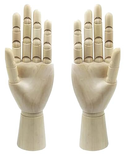Tagtight 2 Stück Gelenkig Gliederhand Linke Rechte Hand Gliederpuppe Modell, Art Hand Mannequin, Gliederhand Holzhand Zeichenpuppe für Skizzen, Malerei und Anatomie-Studium