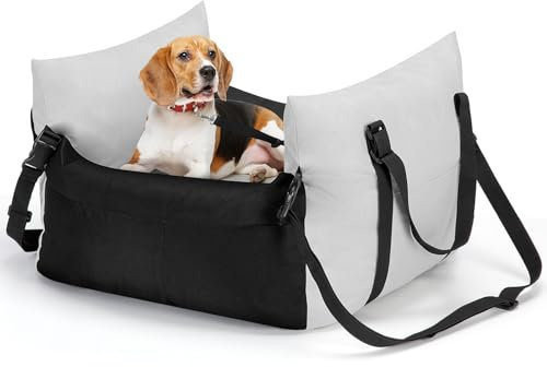 Cinnani Hunde Autositz, Hundesitz Auto für kleine Hunde - Hundesitz Auto Rückbank mit Stabiles Geschirr zum Einhängen der Leine, 6 Seitliche Aufbewahrungstaschen,Abnehmbares und Waschbares Hundekissen