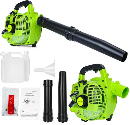 Cordless Petrol Leaf Blower, 26cc Snow Grass Lawn Blowers, Vacuum Powerful 2 Stroke Air Cooled Engine, Portable Handheld, For Blowing Leaves, Wood Chips, Dust, Garden Debris, Grass Cuttings (Green-A)
