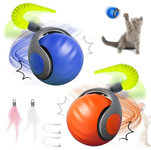 Interaktiver Spielball mit Schwanz für Katzen und Hunde - Smart Ball 360° Rolling - Elektrisch Katzenspielzeug 2 PCS