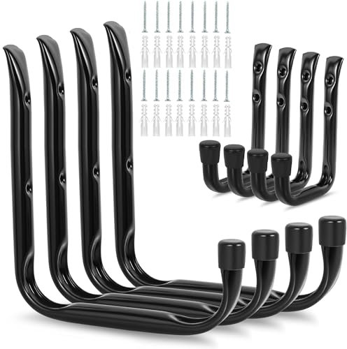 GURADESIGN 8-Pack Heavy Duty Garage Hooks for Hanging 50 lbs, 8” & 3.5” J Utility Hooks for Garage, Large Metal,Heavy Duty, Black