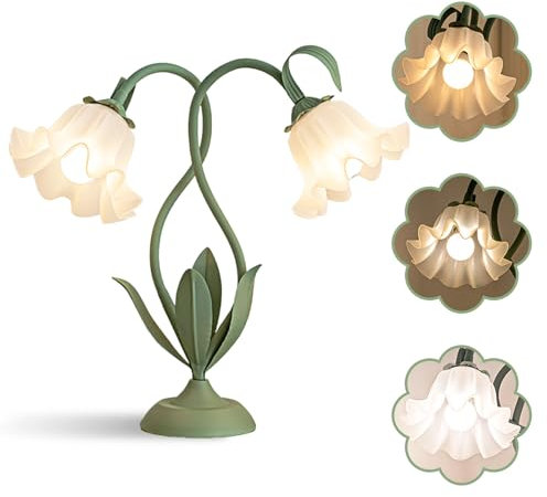 SUBOSI Lampe de chevet à double tête en acrylique, Lampe de Table Flower de Lecture Avec Température de couleur réglable, de décoration de chambre