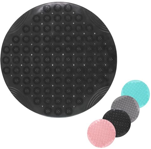 Alfombrilla de Ducha, antimoho, Gris, Antideslizante, con ventosas, Agujeros de Drenaje, Lavable a máquina, para niños, Ancianos (Noir, Redondo 55 x 55 cm)