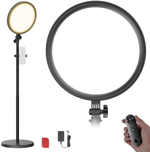 NEEWER Basics 12 24W Large Ring Light with 68 Stand/Phone Holder/Remote for iPhone Video Recording Selfie Streaming Makeup Studio Photography, 3000K-6500K CRI98 Full Screen LED Panel Lighting, BR13