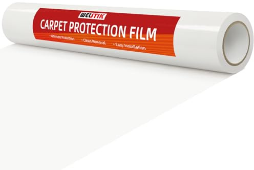 WELSTIK Película protectora transparente de 61 cm x 200 pies, rollo único. Protector de alfombra de plástico resistente y de fácil extracción para protección de superficies durante la construcción