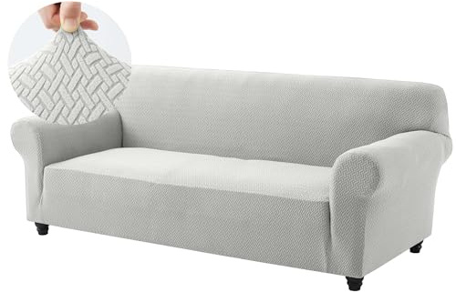 Hafaa High Stretch Sofa Cover 3 Seater Jacquard Spandex Non Slip Grey Sofa Slipcovers Elastic Fit Couch Covers for Living Room Soft Washable Furniture Protector for Pets/Kids/Dogs (Silver Grey)