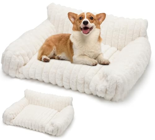 Umllpet Panier pour Chien et Chat 61x48x30 cm | Couchage Douillet en Couleur Lait d'Avoine | Respirant & Lavable en Machine | Nid Doux pour Détente et Sommeil