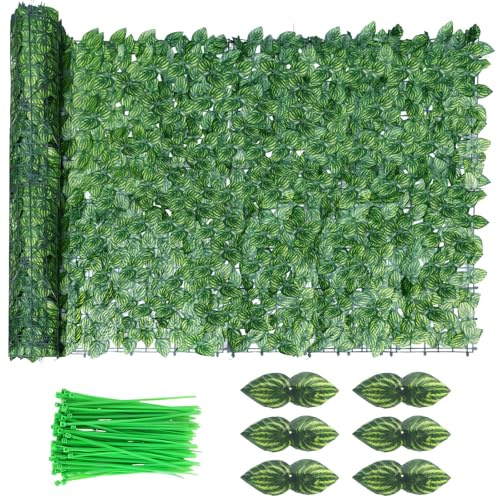 Artificial Ivy Fence Screening, 3m x 1m Artificial Hedge Screening, Privacy Fence Screen Artificial Hedge Roll, Artificial Trellis Screening with 100 Zip Ties for Garden Balcony Outdoor Decor