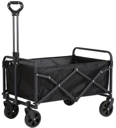 Carro plegable con ruedas, carro plegable con asa ajustable, para tienda de comestibles, camping, compras, playa, jardín, (negro, 150 kg)
