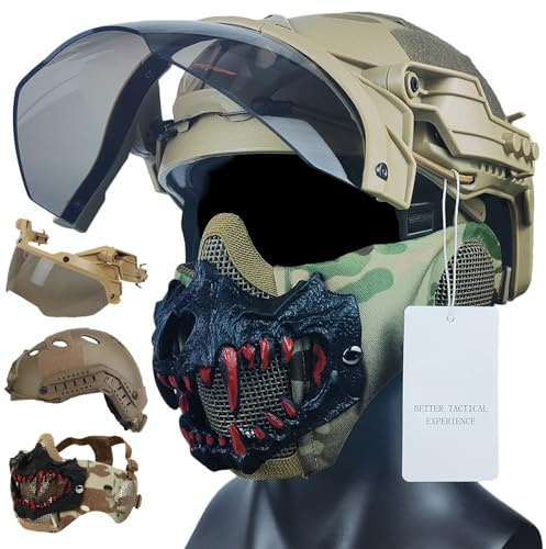 Veloce Set casco Include maschera con cuffie antirumore, occhiali da paintball, per una protezione completa della testa.(TAN)