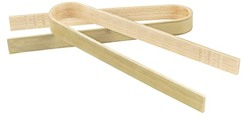 BambooMN Brand - 3.9 (10cm) Mini Bamboo Disposable Tongs - Toast Tongs - 40 pcs