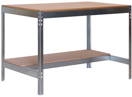 Simon Rack Banco da lavoro per officina, capacità di carico 400 kg, 842x910x610 mm, tavolo da lavoro fai da te, Zincato/Legno - BT0