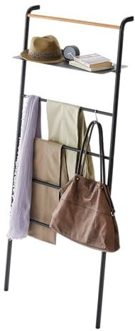 YAMAZAKI 3872 Tower Leaning Ladder Hanger with Shelf, Black, Steel/Wood, 66 x 3038 x 160 cm
