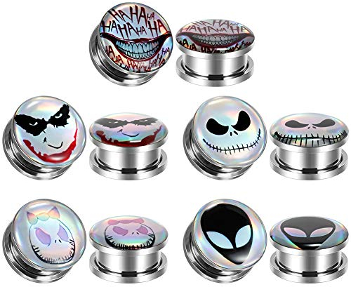 TBOSEN 10 stk Skull Ear Ohr Plugs ET Tunnels For Ears Stretchers Satan Ram Demons Ear Gauges 6mm - 30mm