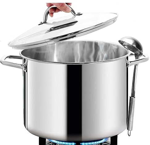 HOMICHEF Pentola per Brodo Grande in Acciaio Inossidabile Senza Nichel con Coperchio (29 cm, 11 Litri) - Lucidata a Specchio 11 L - Pentola per Zuppa Pesante - Pentola a Induzione sana