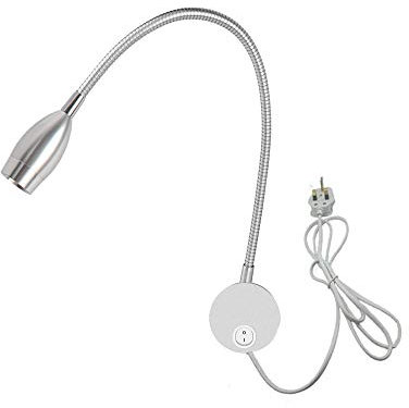 Youngine 3W Reading Lamp, Flexible Bedside LED Reading Light with Switch and Plug Wired, Bedroom Living Room Gooseneck Wall Lamp Light for Bedroom Office Hotel, 3000K (Silver Warm White)