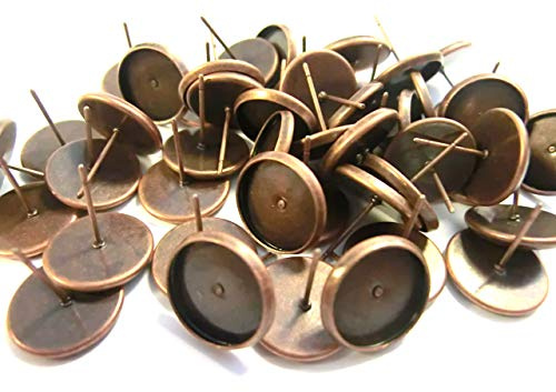 50 Ohrstecker für 12mm Cabochons Farbe Kupfer | Ohrringe Fassungen, Rohlinge, DIY basteln