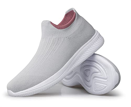 vibdiv Scarpe da Passeggio da Donna Sneakers Scarpe Quotidiane Leggere Comode Traspiranti Grigio Rosa Bianco 36
