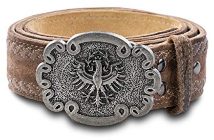Schöneberger Ceinture de costume traditionnel en cuir véritable avec broderies Motif aigle - Marron - 58-60