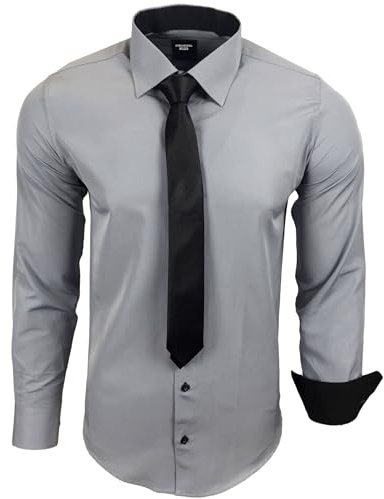 Subliminal Mode – bügelleichtes Hemd Herren Kragen zweifarbig Uni Langarm Slim Business Geschenkidee Weihnachten Valentinstag RN77