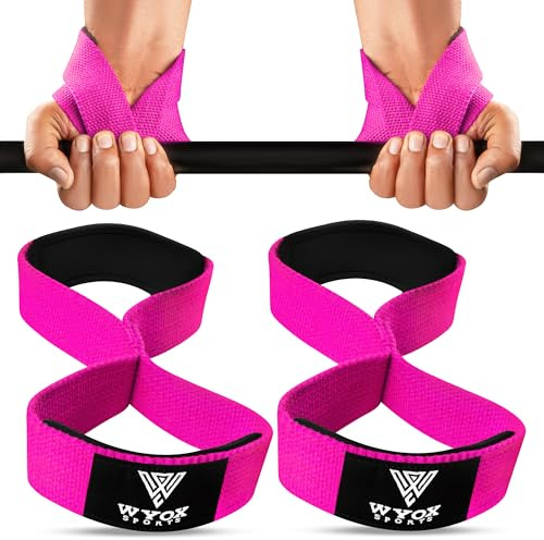 WYOX Figure 8 Weight Lifting Straps for Weightlifting Heavy Duty Deadlifting Workout Straps | Wrist Wraps Gym Equipment Gear Men Women PAIR (Pink, Standard)
