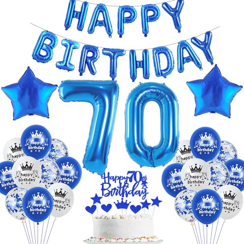 Blau Luftballon 70. Geburtstag mann deko Folienballon 70 Geburtstags mann party dekorationen happy Birthday Girlande Banner Blau Geburtstagsdeko 70 jahre mann Ballon deko 70. Geburtstag Männer