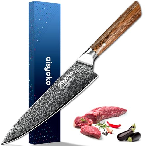 aisyoko Damascus chef knife 8-inch sharp kitchen knife Japan VG-10 stainless steel ergonomic color wooden handle luxury gift box - with scabbard