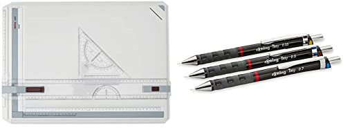 rOtring 213910 Rapid-A3-Zeichenbrett, Transparent & Tikky Druckbleistift, Black Barrel, 3-teiliges Set (801310)
