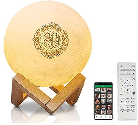 AYYDS Quran månlampa, smart touch Bluetooth-högtalare, 3D månljus nattlampa, 7 färger LED nattlampa, färgväxling sänglampa bord (A)