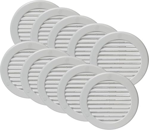 Vent Systems Grille d'aération 100 mm - 10 pièces - Couverture de tuyau de ventilation blanc avec connexion ronde – Fentes de ventilation avec moustiquaire – Grille HVAC pour intérieur, extérieur