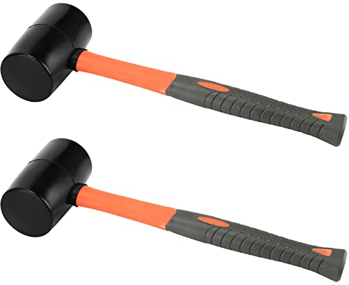 KOHAND 2 Pack 16 oz Rubber Hammer, Solid Mallet Hammer, Fiberglass Handle Rubber Mallet for Flooring, Paving, Woodworking