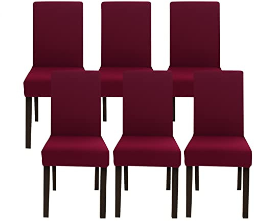 Jaotto Stuhlhussen 6er Set Stretch, Stuhlhussen für Esszimmerstühle Schwingstuhl, Stretch Stuhlschoner Abnehmbarer Waschbarer, Stuhlbezug Universal für Stuhl Esszimmer Büro Bankett Hotel(Weinrot)