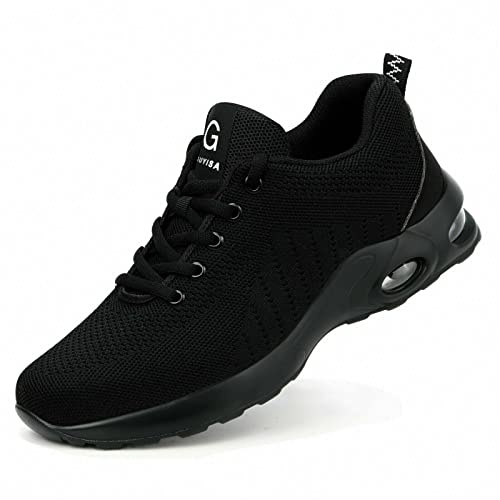 Womens Safety Shoes Steel Toe Cap Work Trainers Sneakers Lightweight Slip Resistant Breathable Protective Boots (5 UK) Black W050