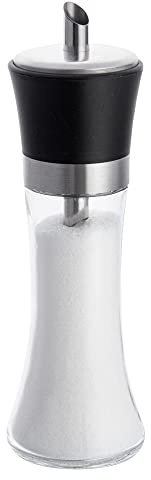 Restaurantware Vetri 6.3 Ounce Sugar Dispenser 1 Pouring Spout Sugar Shaker Dispenser - Black Lid Clear Finish Glass Sugar Pourer Refillable Dishwashable