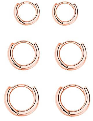 Silber 925 Creolen Set - 3 Paar Klein Ohrringe für Damen, Mädchen, Herren - Gold Huggies, Zierliche Knorpel Tragus Helix Schlafen Ohrringe 6mm
