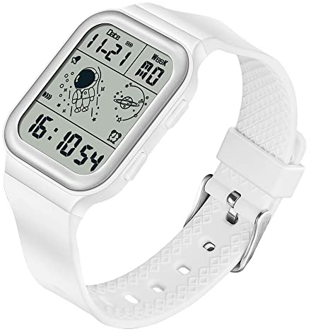 XCZAP Relojes electrónicos unisex para hombres y mujeres, resistente al agua hasta 50 m, reloj de pulsera digital deportivo, correa de silicona, reloj cronógrafo, reloj rectangular (blanco-2-F),