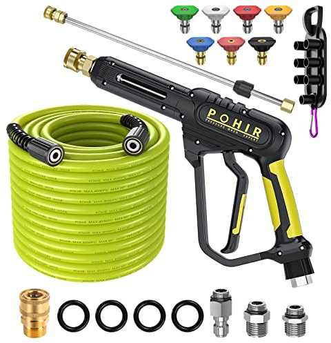 Hochdruckreiniger-Pistole und Schlauch, 3600 PSI, M22 15 mm/14 mm Armaturen, 76.2 cm Verlängerungsstab und 7 Düsenspitzen – ideal für Zuhause & Outdoor Reinigung