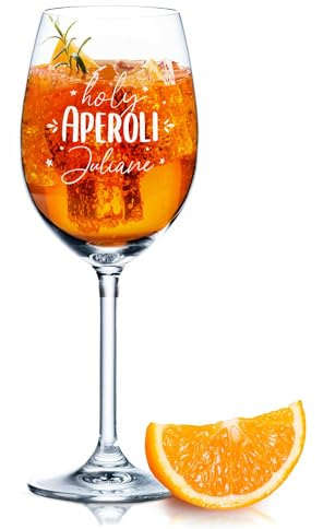 GRAVURZEILE Leonardo Aperol Glas mit Gravur - Holy Aperoli - Personalisiert mit Namen - Geschenkidee für Aperol Spritz & Cocktail Liebhaber - Weinglas für Sangria & Lillet - Farbe: Daily