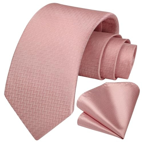 HISDERN Corbatas Rosa Hombre Modernas Corbata y Pañuelo de Boda Conjunto Corbatas de Business