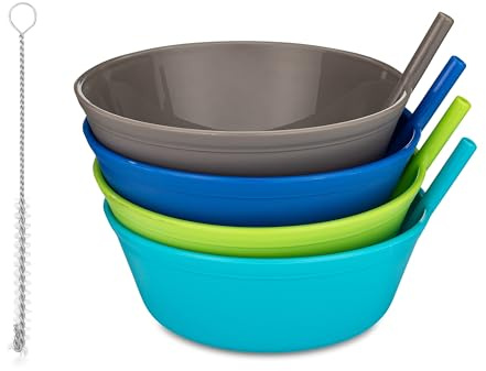Quiet Book Club Cereal Bowl With Straw for Kids - Plastic, Dishwasher Safe, BPA FREE - Built-in Straw for Toddlers and Boys