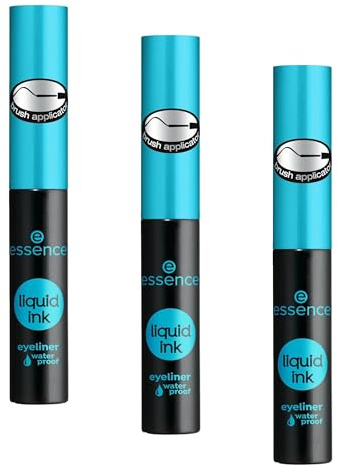 essence liquid ink eyeliner waterproof, Eye Liner, Nr. 01, schwarz, definierend, langanhaltend, wasserfest, vegan, ohne Parfüm (3ml) (Packung mit 3)