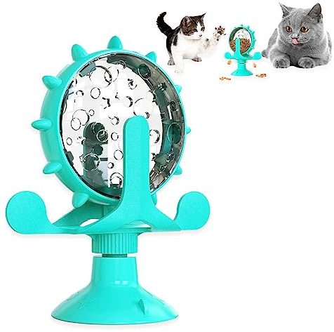 AKAKL Leckerli-Spender für Katzen und Hunde, interaktiver Futterspender für Katzen, Seeblau | Um 360 ° drehbar, Futterleckvorrichtung, interaktives Katzenfutter-Spender, Spielzeug mit starkem Saugnapf