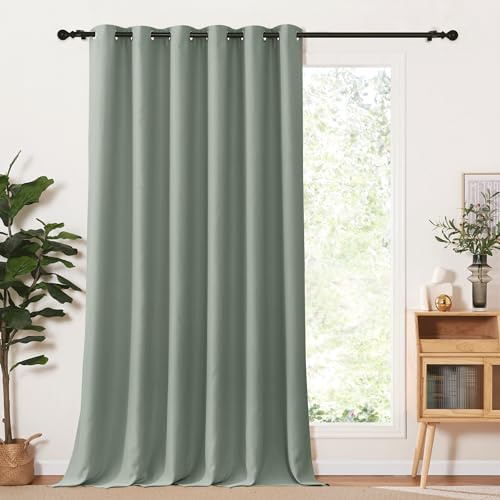 PONY DANCE Verdunkelungsvorhang 1 Stück H 245 x B 200 cm Extra Breite Gardinen Wohnzimmer Modern Vorhang Blickdicht Salbeigrün Vorhänge mit Ösen Thermovorhang Hitzeschutz | für Wohnzimmer Große Fenster, Hitzeschutz, 1 Stück H245 x B200 cm, Sichtschutz, Ösenschal, Abdunkelnd, Raumtrenner