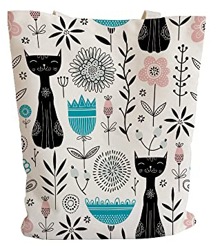 Jutebeutel Rosa Blume Katze Tote Bag Baumwolle und Hanf Stoffbeutel Große Kapazität Stofftasche Faltbar Jutetasche Langlebig Baumwolltasche Bedruckt Stoffbeutel zum Bemalen Waschbar 30x40cm/3 Pcs