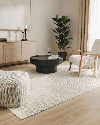 benuta Pure Wollteppich Rocco - Beige/Schwarz 250x350 cm - Handgewebt - Rechteckig & im Style: Wolle, Uni, Boho, Hygge & Cozy, Minimalistisch - Pflegeleicht für Wohnzimmer Schlafzimmer