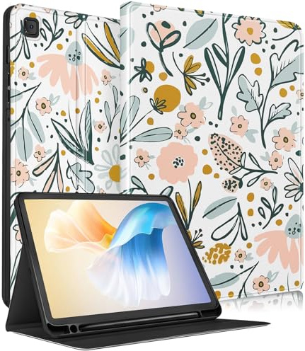 SurgeCraft for Samsung Galaxy Tab S6 Lite Case 10.4 Inch - Women Cute Girls Folio Cover Flower Pretty Girly Kids Kawaii Design for Samsung S6 Lite Cases SM-P610/ P613/ P615/ P619