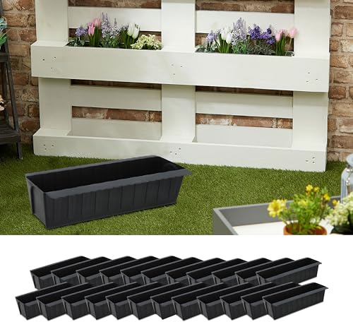 Lot de 24 jardinières ondulées en plastique 37 x 9,5 x 13,5 cm pour palette européenne (1 x 24 jardinières ondulées)