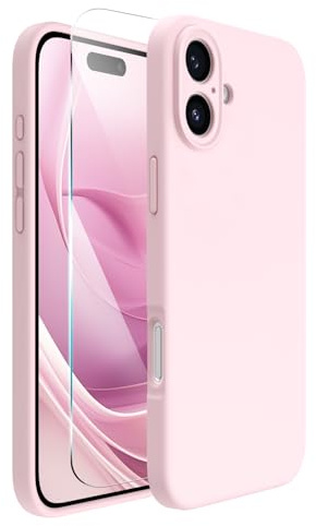 ACRONIX für iPhone 16 Hülle (6.1), Hochwertige Silikon für iPhone 16 Handyhülle mit Kameraschutz und 1 Schutzfolien, 360° Rundumschutz, stoßfestes Mikrofaserfutter Case -Rosa
