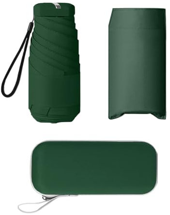 AUSDINAUTO Mini Paraguas de Viaje Ultraligero y Duradero con Protección UV - Impermeable para Todo Clima (Verde)